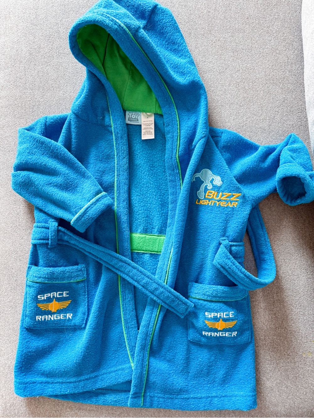 Disney Buzz Lightyear Blue Hooded Kids' Robe with Green Trim